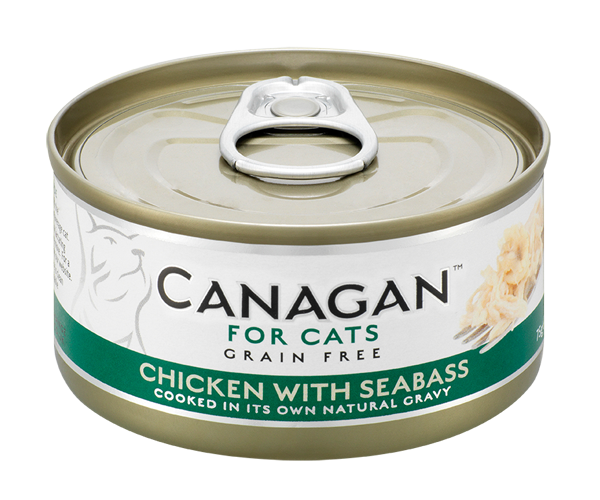 75克Canagan 無穀物雞肉+鱸魚主食貓罐頭, 泰國製造